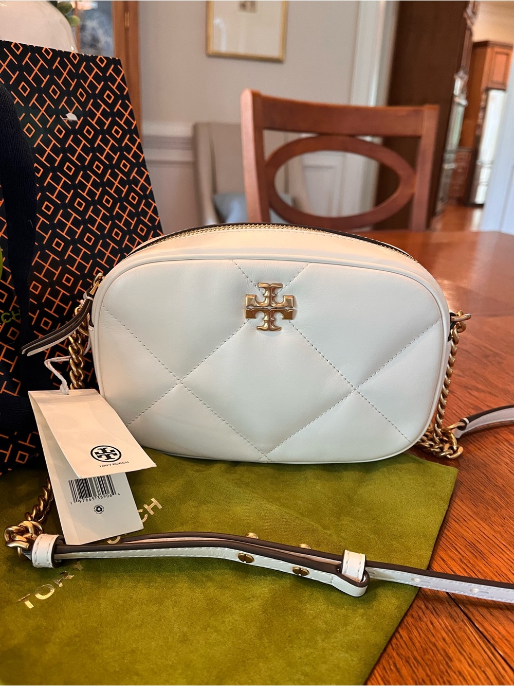 Tory Burch Diamond Quilted Leather Kira Camera Bag in Warm White NWT
